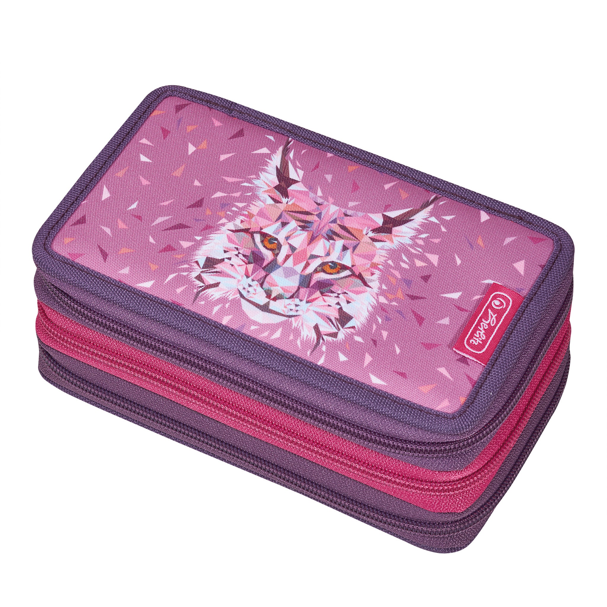 Case-It Tri Zip Pencil Case Pink and Purple